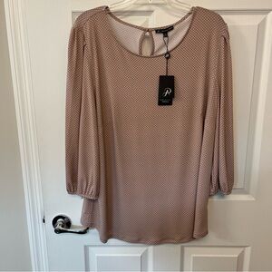 Adrianna Papell Relaxed Pink 3/4 Sleeve Tie Front Blouse